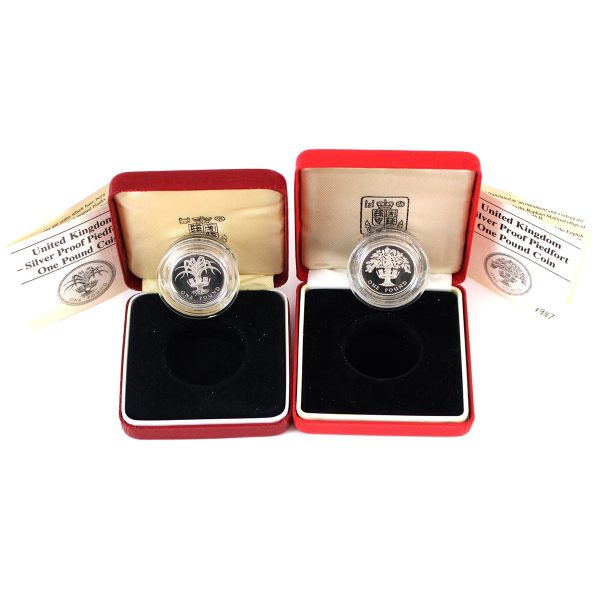 Pair of Britain 1985 & 1987 1 Pound Sterling Piedfort Coins in Cases, 2Pcs (Impaired) Online now