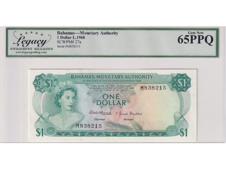 Bahamas Note, 1968 1 Dollar, Pick #27a, Legacy Certified GUNC-65 PPQ Cheap