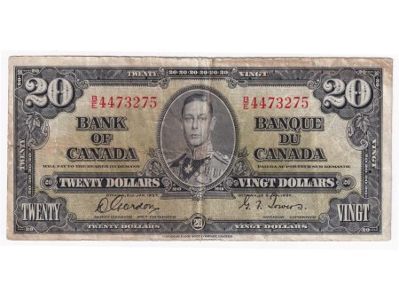 BC-25b 1937 Canada $20 Gordon-Towers, VF-EF (Damaged) For Sale