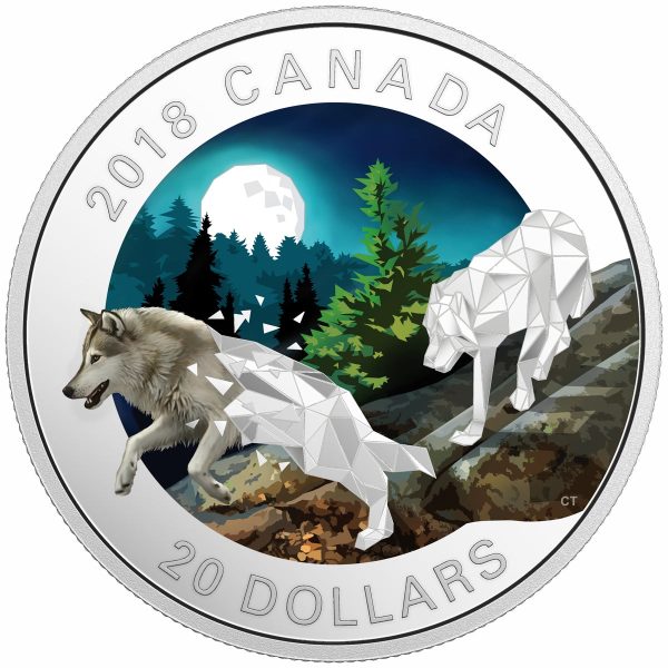 2018 Canada $20 Geometric Fauna - Grey Wolves Fine Silver (No Tax) Hot on Sale