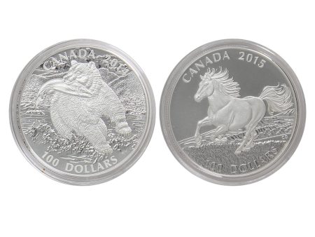 2x 2014 & 2015 Canada $100 for $100 Silver, 2Pcs (No Tax) Capsules only; caps scuffed Online Sale