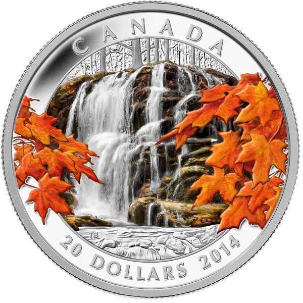 RDC 2014 Canada $20 Autumn Falls Fine Silver Coin (No Tax) - Impaired sleeve For Discount