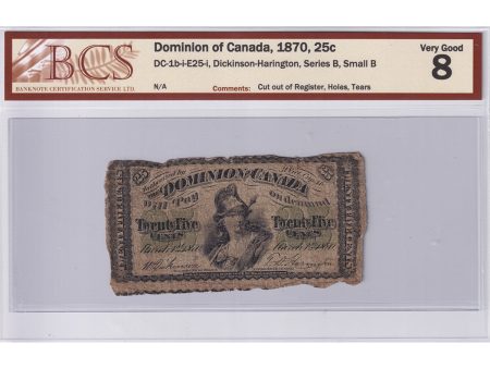 DC-1b-i-E25-i 1870 Dominion 25-cent Shinplaster, BCS VG-8 (Out of Register, Issues) Online Sale