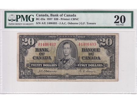 BC-25a 1937 Canada $20 Osborne-Towers, A E, PMG Certified VF-20 (Annotation) For Cheap