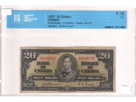 BC-25a 1937 Canada $20 Osborne-Towers, A E, CCCS Certified F-15 on Sale