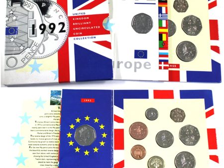 Great Britain 1992 9-coin Brilliant Unc Set with Rare EEC 50 Pence (Sleeve light dmg.) Hot on Sale